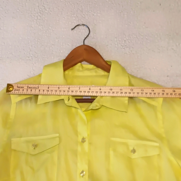 Chico's Size 1 Lemon Green Women Roll Up Sleeves  Ramie Linen&Cotton Blend Shirt - Picture 13 of 16